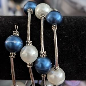 Elegant Silver and Blue Pearl Bracelet